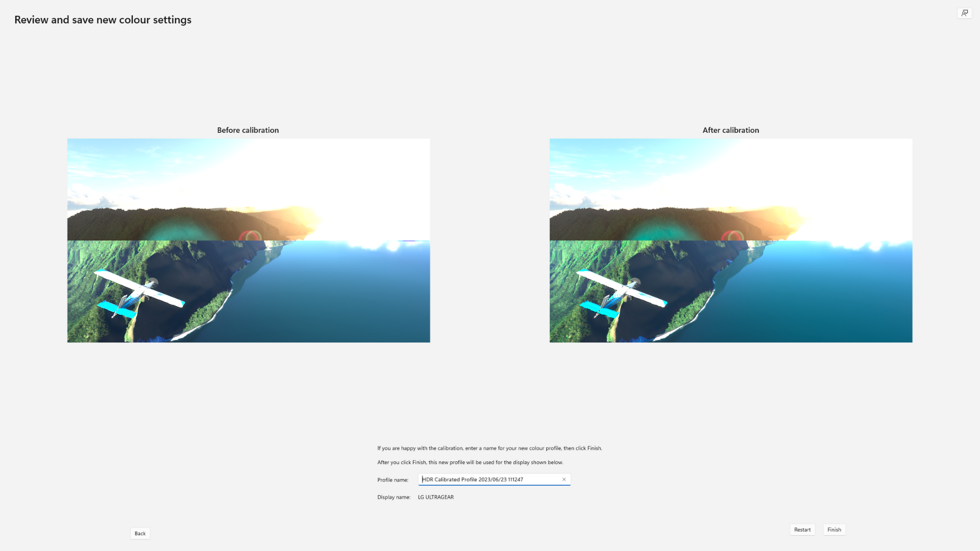 Окно завершения калибровки HDR в Windows 11