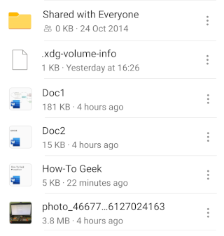 Android oneDrive app showing uploaded files