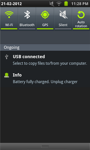 Фото: шторка уведомлений с опцией USB