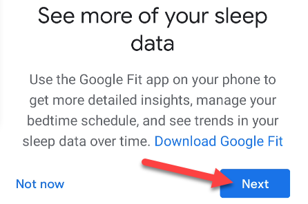 Ссылка для скачивания Google Fit и кнопка Next