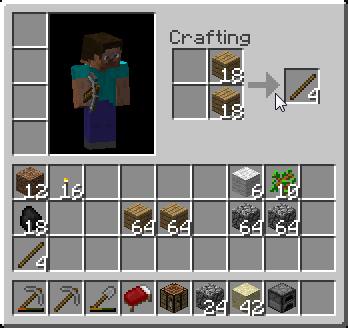 Экран инвентаря в Minecraft с сеткой крафта