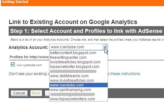Мастер выбора канала AdSense для интеграции с Google Analytics