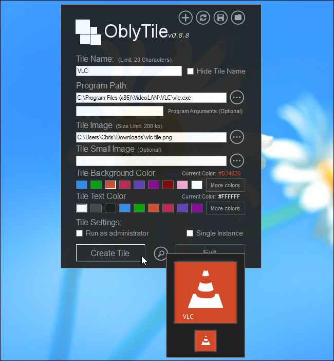Пример создания плитки VLC в OblyTile