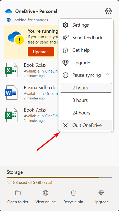 Quit OneDrive