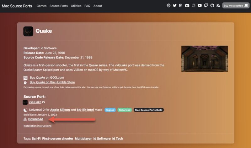Как запустить Quake на Mac с Apple Silicon