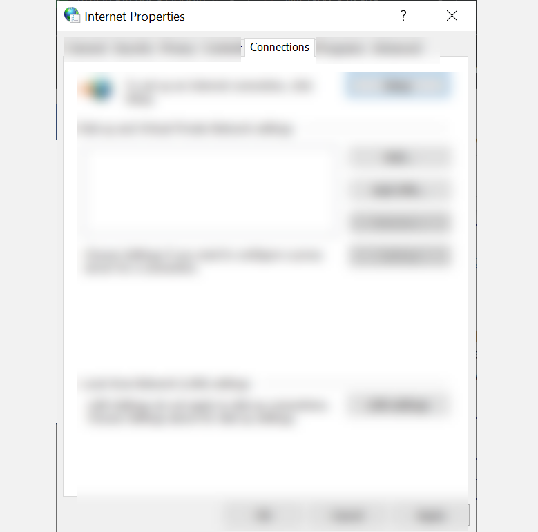 Вкладка Подключения в свойствах Интернета