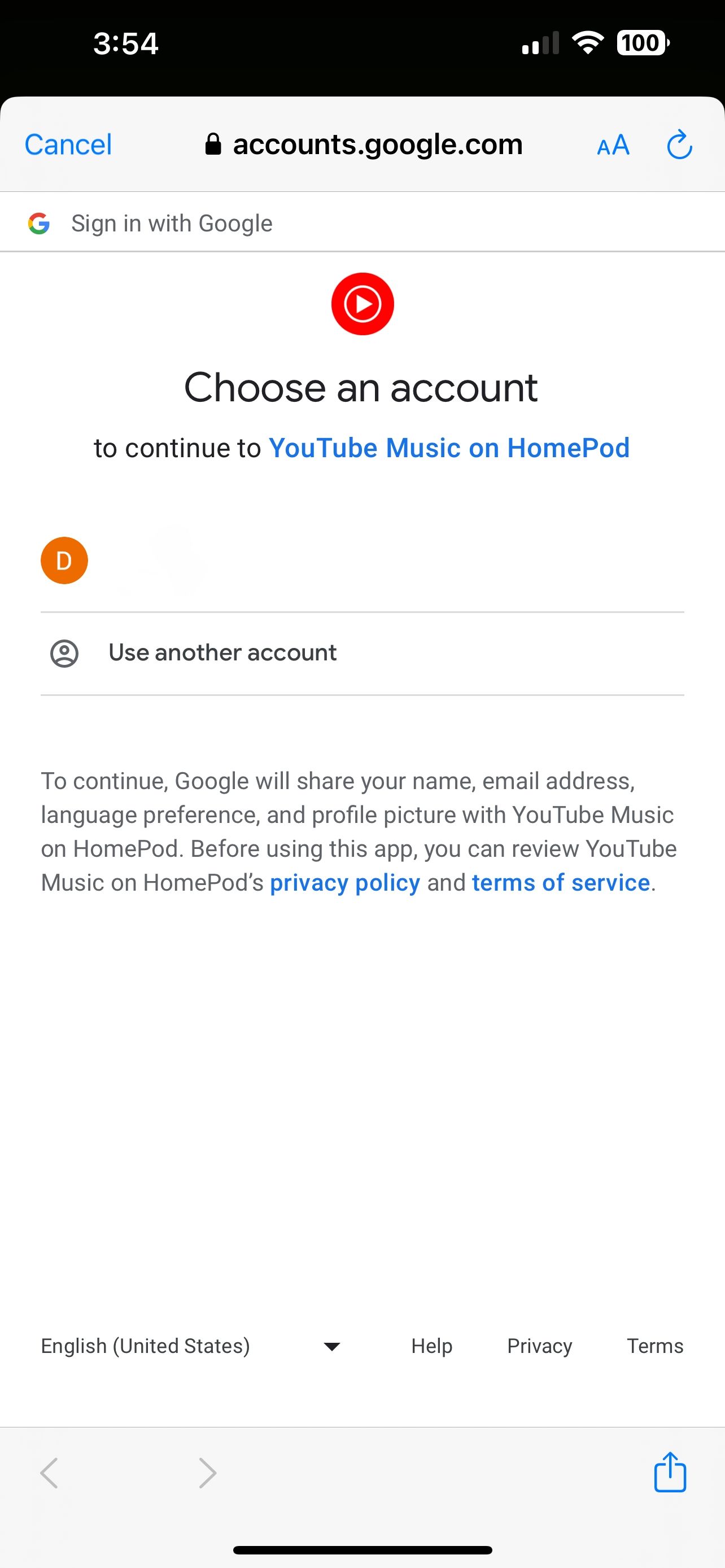 YouTube Music iOS App Choose Accounts