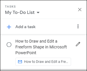 Приложение Tasks в Gmail с созданной задачей