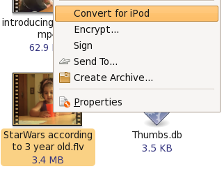 Окно сохранённого действия в Nautilus Actions