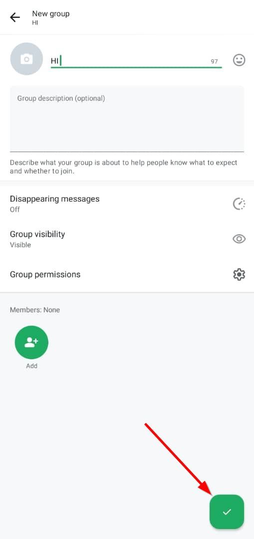 Иконка подтверждения создания группы