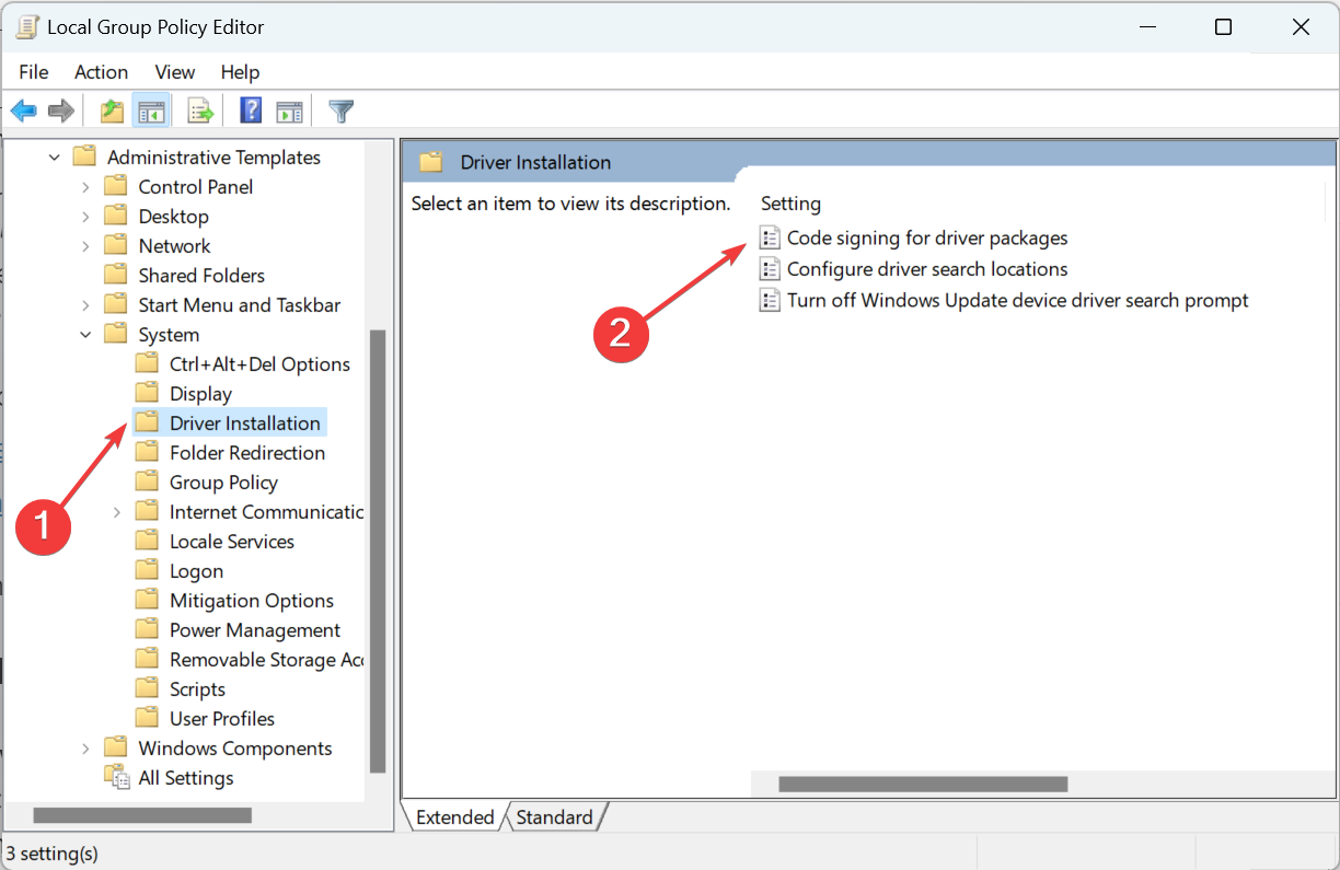параметр подписи драйверов