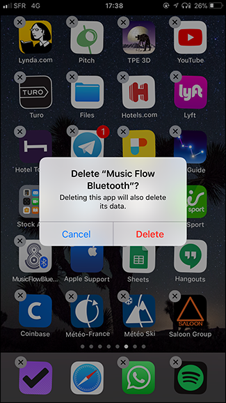 Окно подтверждения удаления приложения
