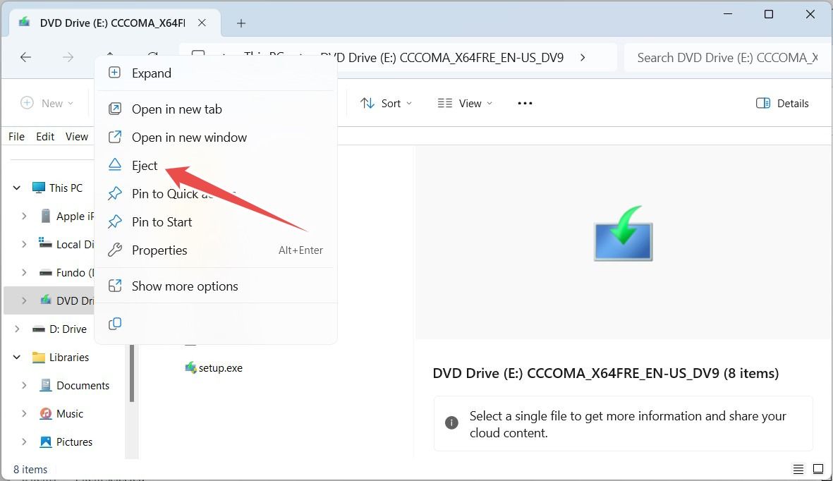 Извлечение смонтированного ISO в Windows
