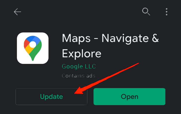 Обновите приложение Google Maps через магазин приложений.