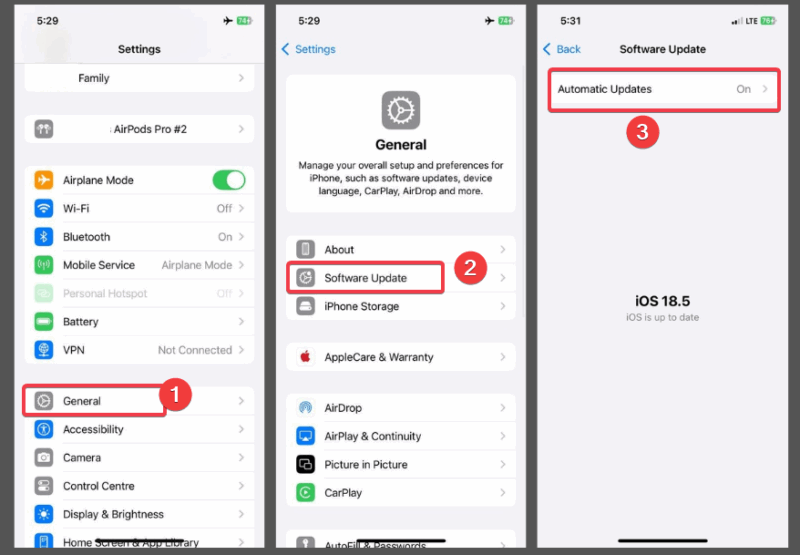 Изображение: экран настроек автоматических обновлений iOS