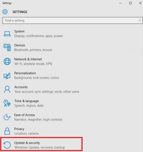 Раздел «Обновление и безопасность» в Параметрах