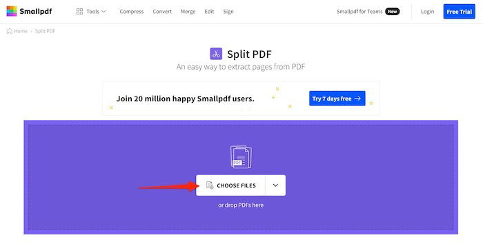 Загрузка файла в Smallpdf