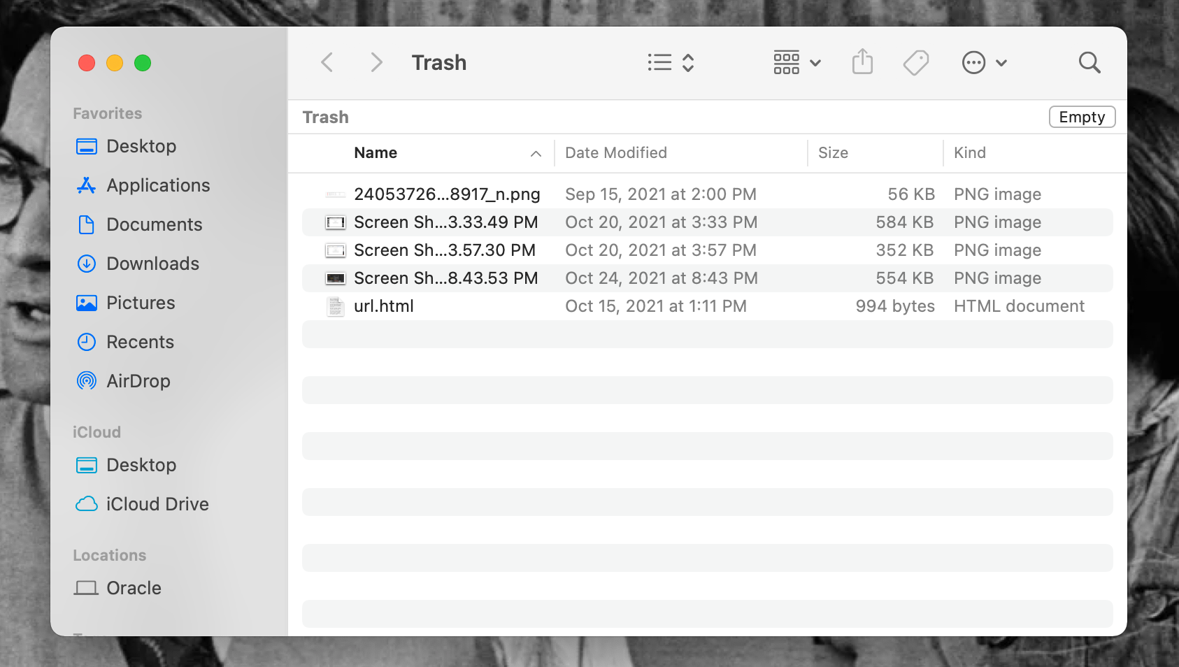 Открытая корзина на MacBook Pro
