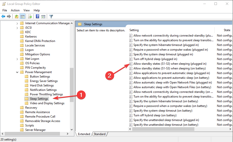 Параметры сна в групповой политике