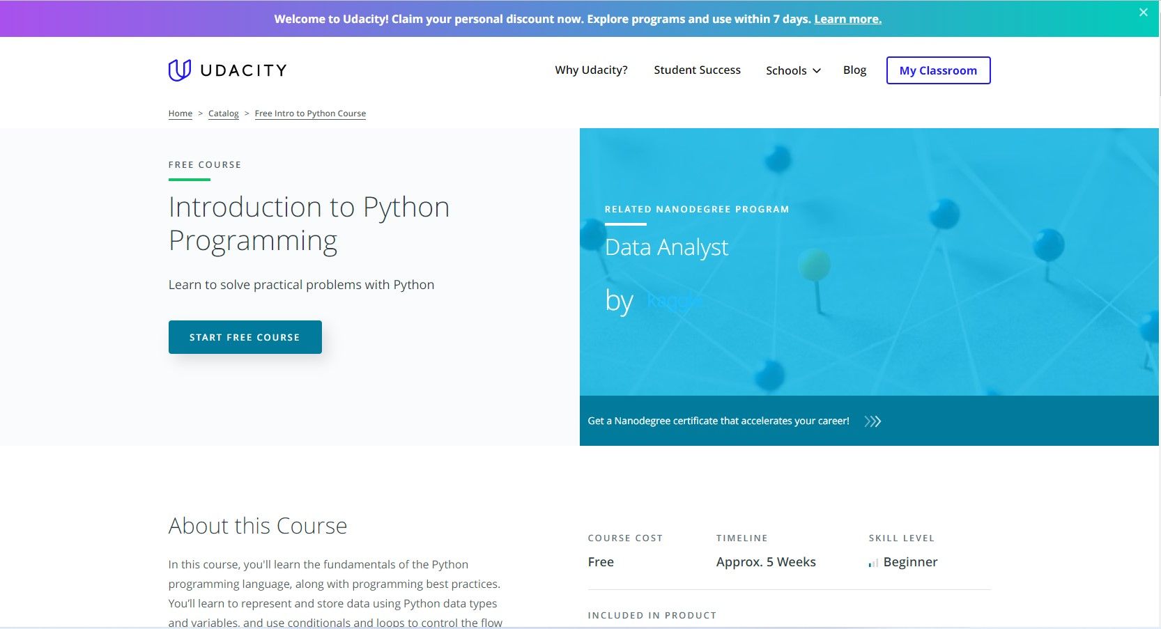 Веб‑страница курса Introduction to Python Programming на Udacity