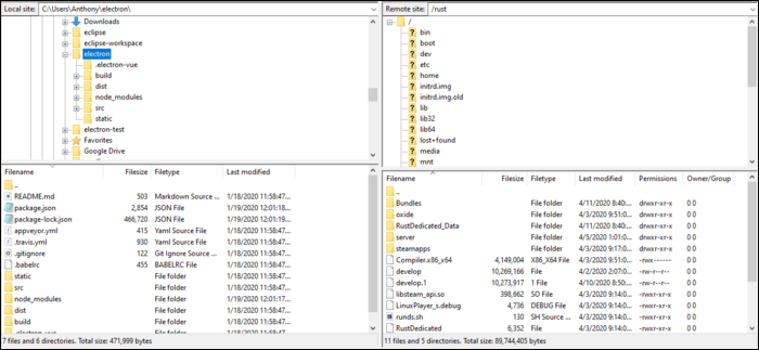 Скриншот интерфейса FTP-клиента, демонстрация перетаскивания файлов