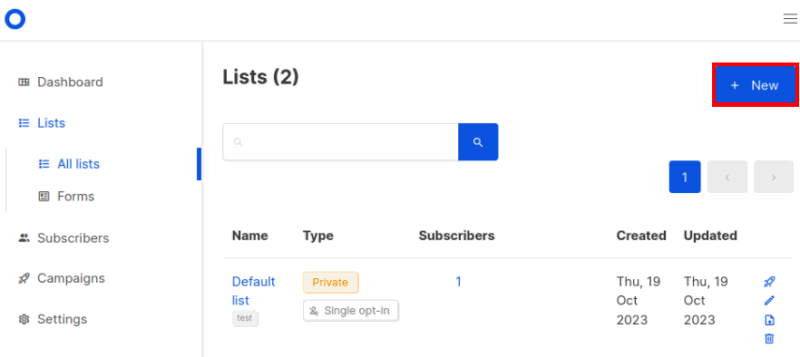 Скриншот: кнопка New в разделе Lists