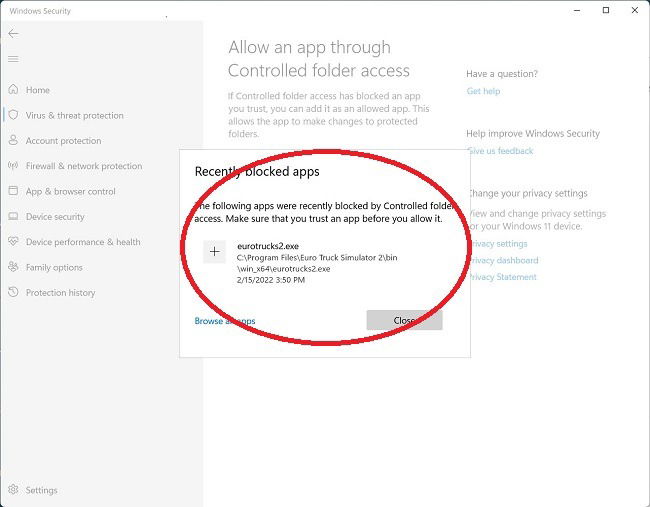 Finestra che mostra file .exe per aggiungere app consentite