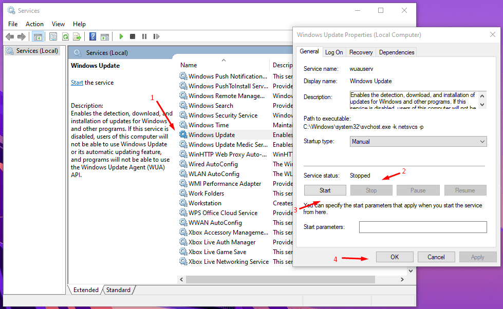 Найти Windows Update в службах