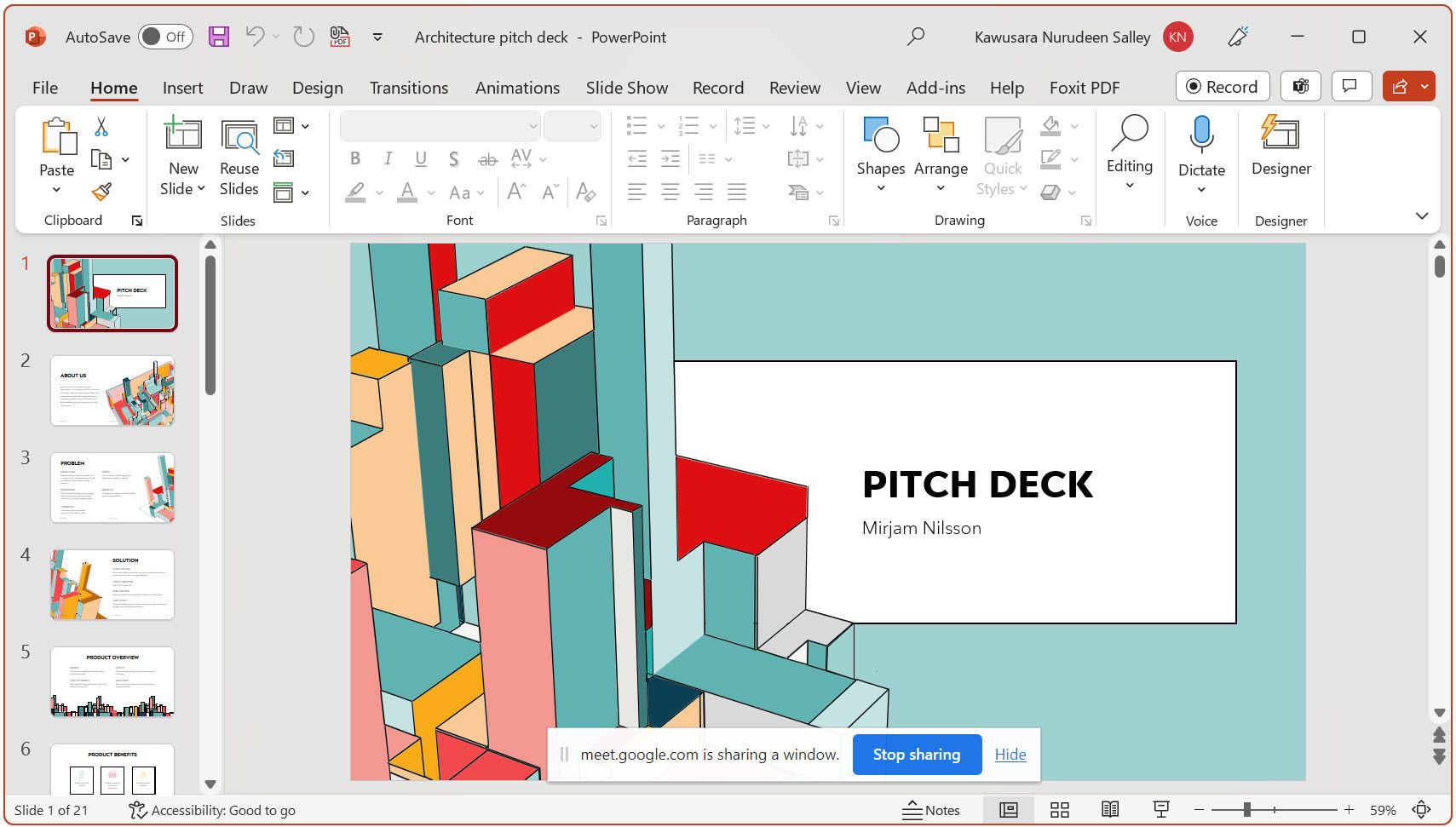 Окно PowerPoint демонстрируется в Google Meet
