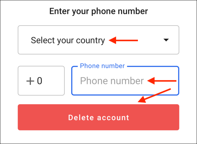 Ввод номера и подтверждение удаления аккаунта Signal на Android