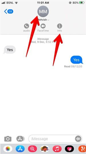 iPhone: информация контакта в Сообщениях