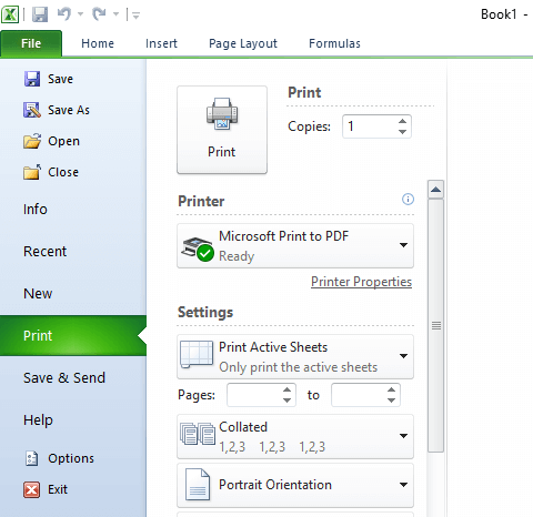 Кнопка «Печать» в Outlook