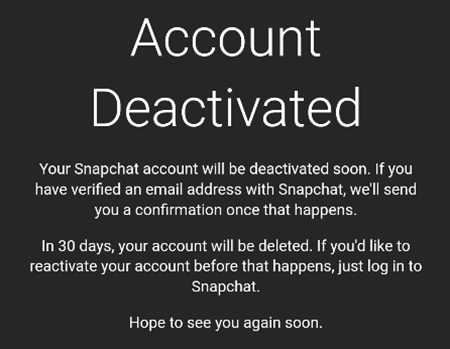 Страница с подтверждением деактивации аккаунта