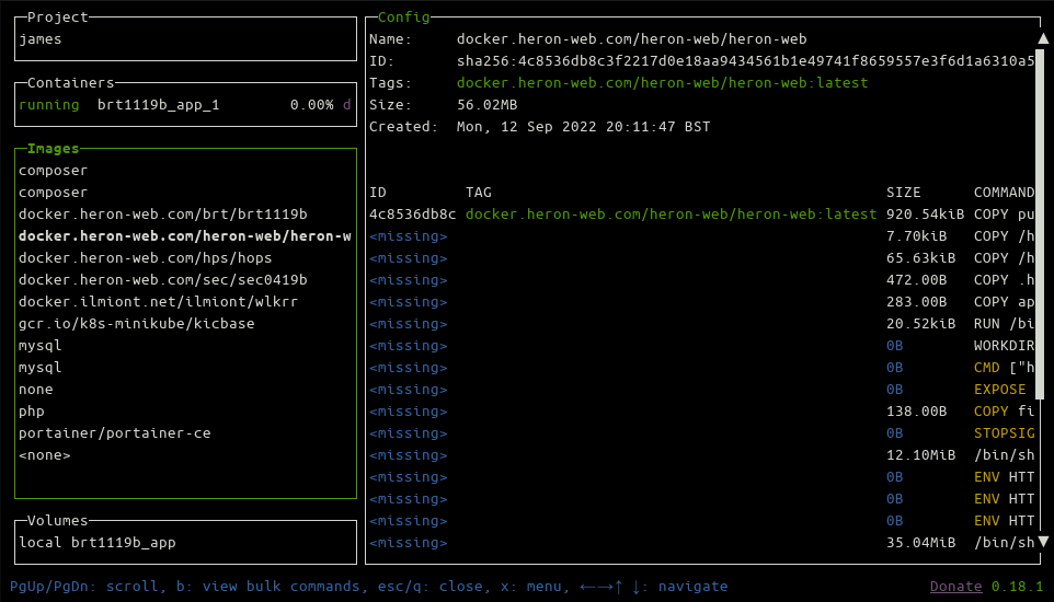 Экран с образами Lazydocker