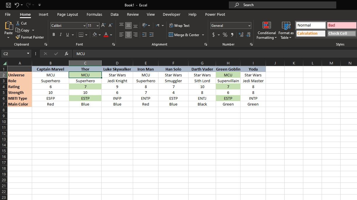 Выделение дубликатов в двух столбцах Excel