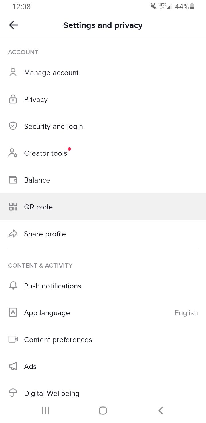 Настройки QR-кода в TikTok