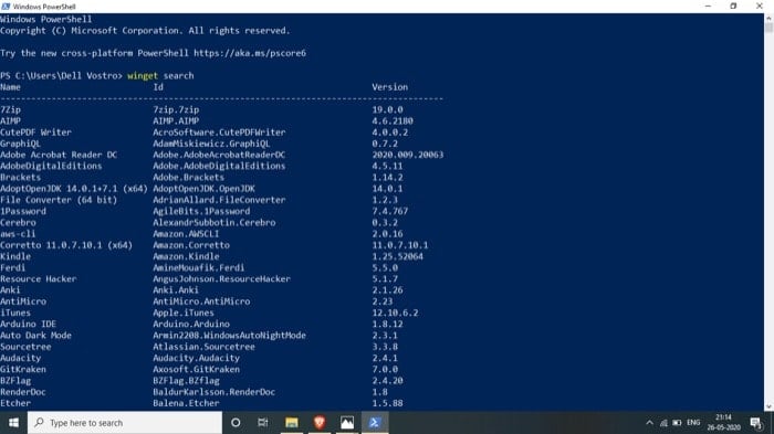 winget search command