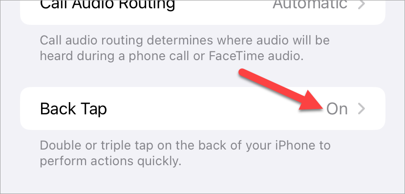 Параметры Back Tap в настройках