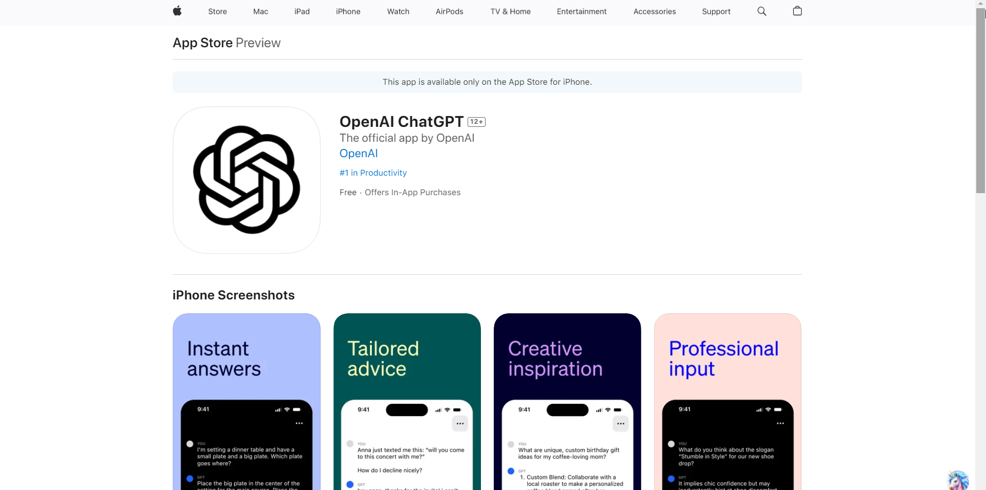 Ricerca ChatGPT su App Store