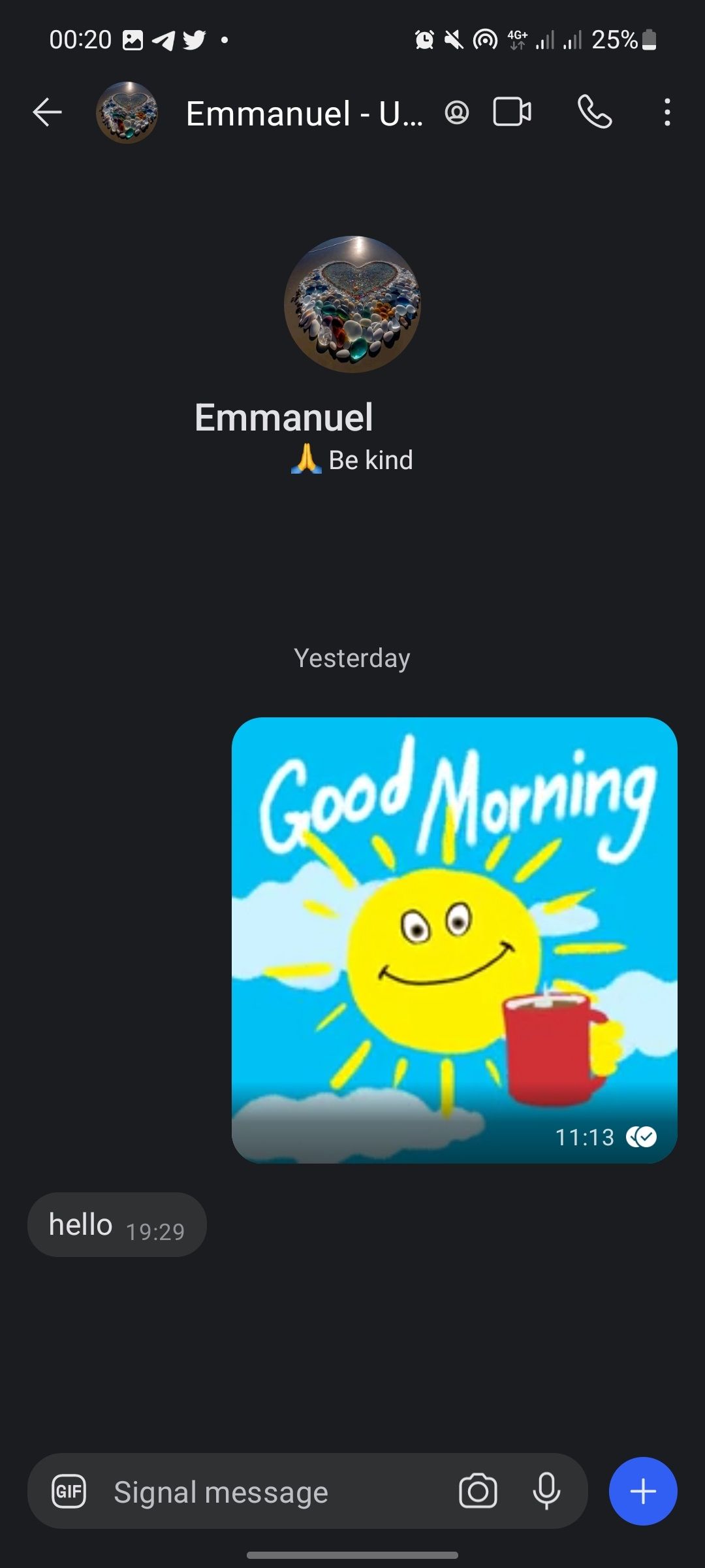 Экран чата с кнопками звонка и видео