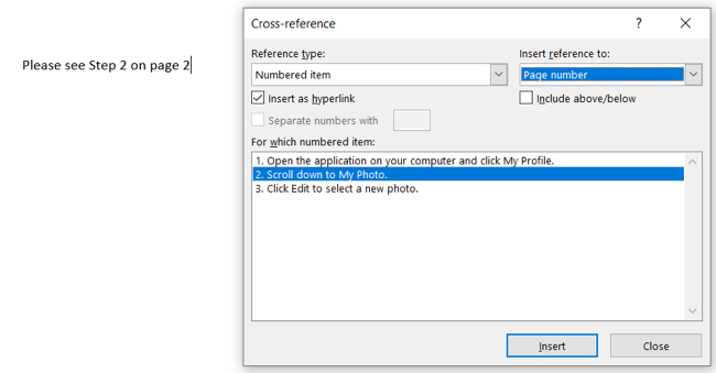 Перекрёстная ссылка вставлена на номер страницы
