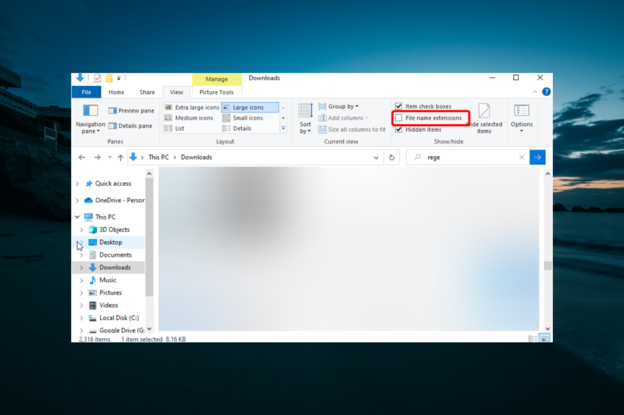 Mostrare le estensioni file in Windows 10