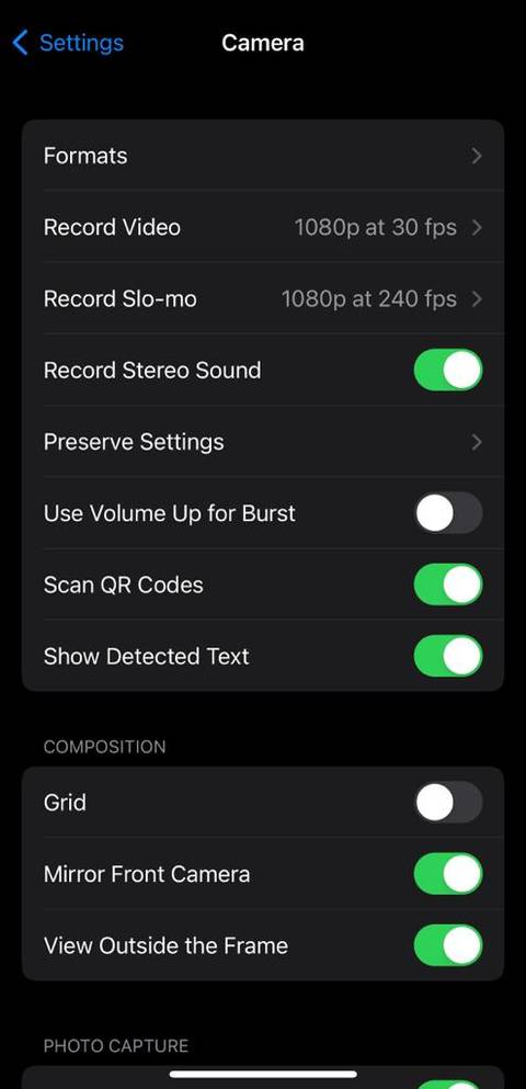 Параметр Форматы на iPhone