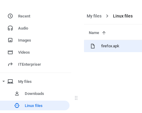 Скачанный APK в каталоге Linux files на Chromebook