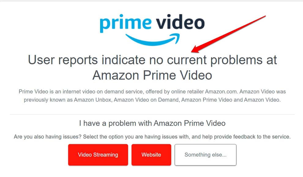 DownDetector의 Amazon Prime Video 상태 화면
