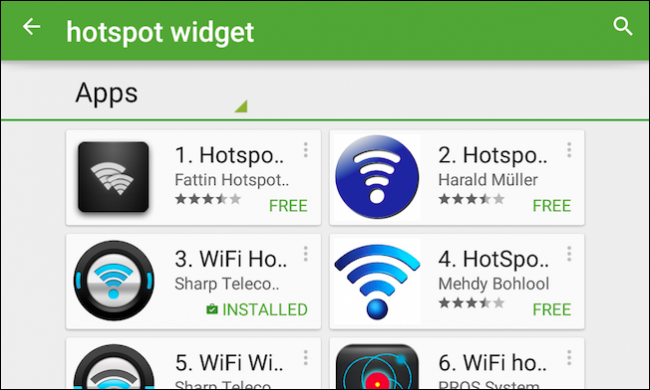 Поиск виджетов точка доступа в Play Store
