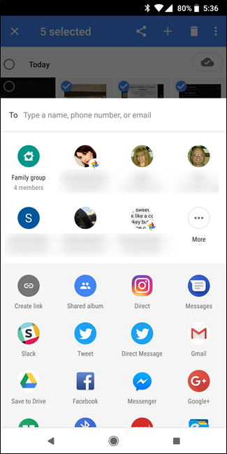 Пример диалога создания общей ссылки и списка получателей