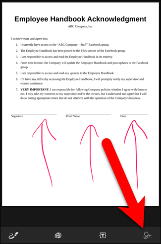 Нажмите кнопку подписи