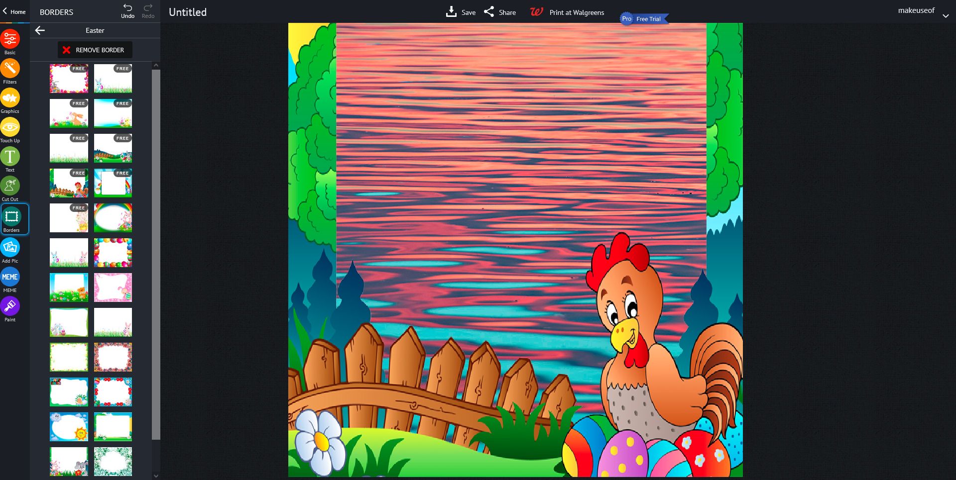 Пример рамки в Pizap