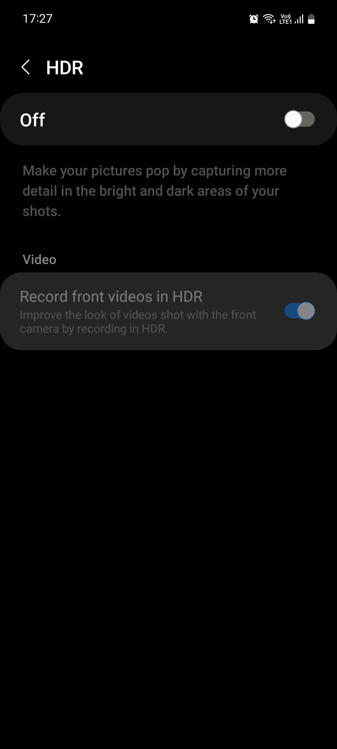 Опция Auto HDR в настройках камеры Samsung
